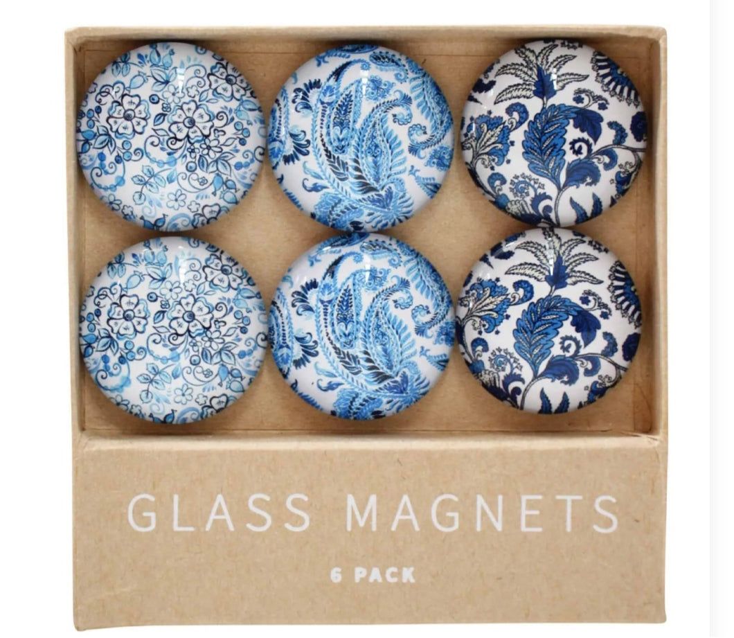 Glass Magnets Blue S/6